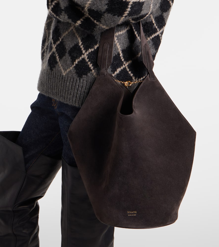 Khaite Lotus Small Suede Tote Bag In Brown