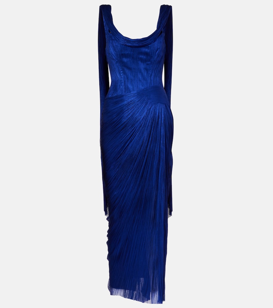 Maria Lucia Hohan Faye Metallic Silk Tulle Bustier Gown In Blue