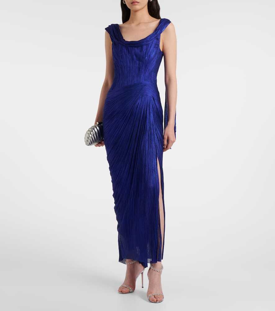 Maria Lucia Hohan Faye Metallic Silk Tulle Bustier Gown In Blue