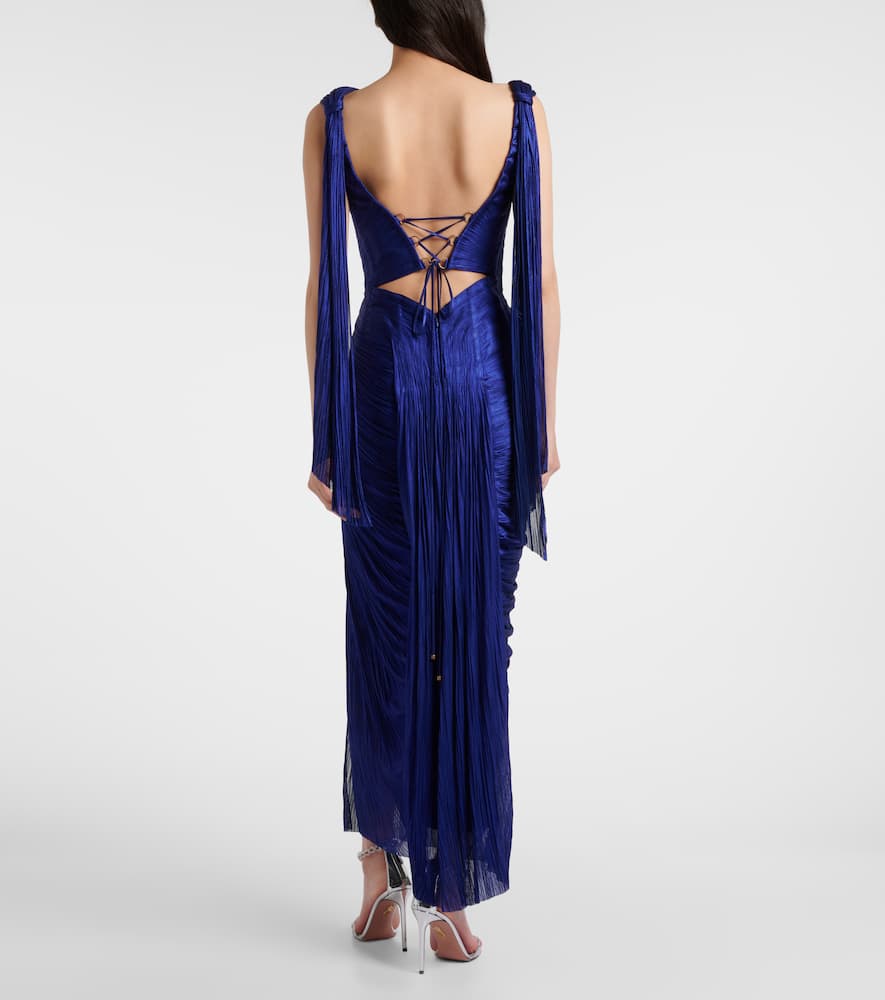 Maria Lucia Hohan Faye Metallic Silk Tulle Bustier Gown In Blue