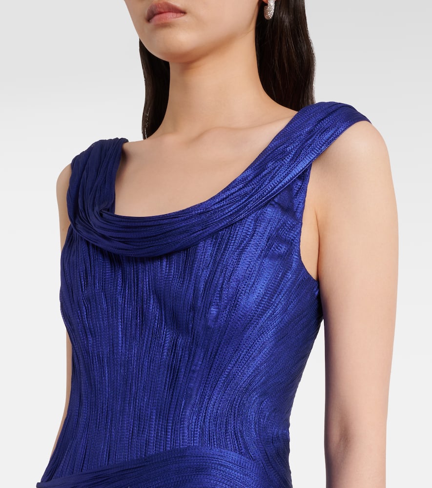 Maria Lucia Hohan Faye Metallic Silk Tulle Bustier Gown In Blue