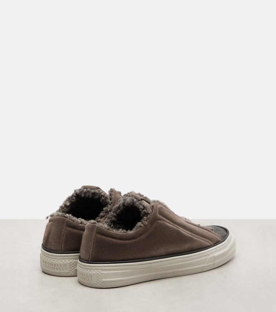 Brunello Cucinelli Monili Suede Slip-on Shoes In Gray