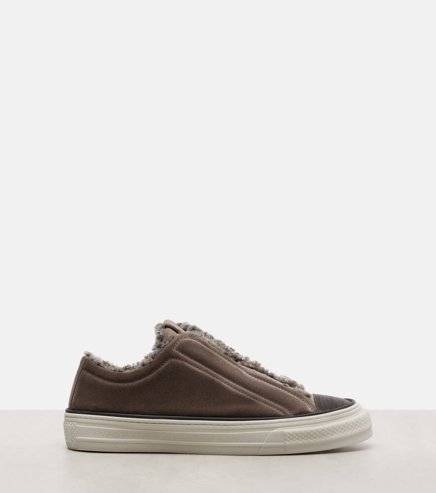 Brunello Cucinelli Monili Suede Slip-on Shoes In Gray