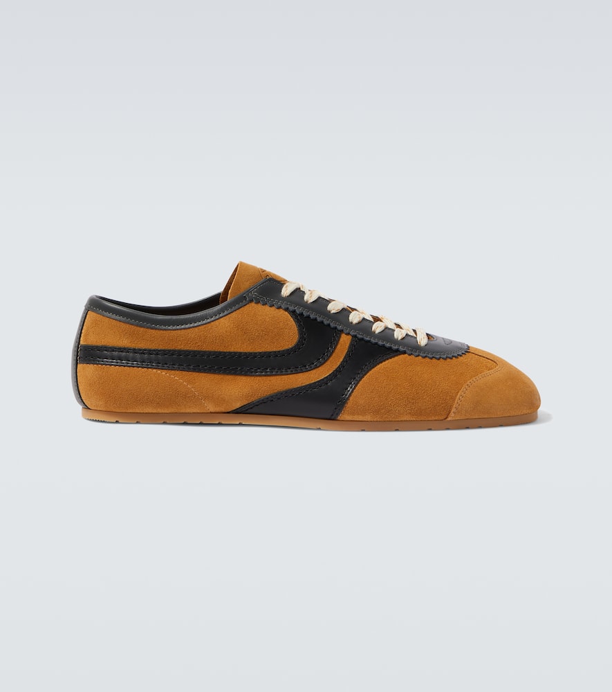 Dries Van Noten Double Lacing Suede Sneakers With Leather Inserts Shoes In Sand
