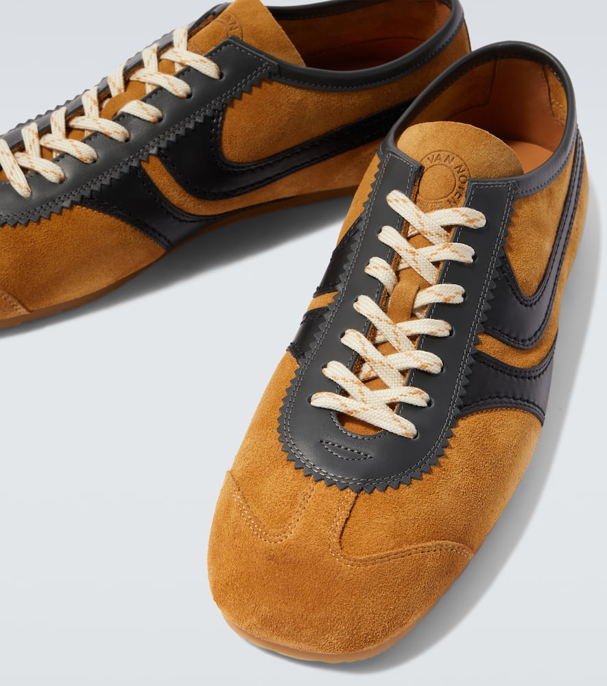 Dries Van Noten Double Lacing Suede Sneakers With Leather Inserts Shoes In Sand