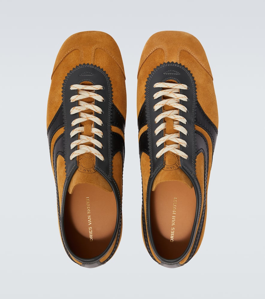 Dries Van Noten Double Lacing Suede Sneakers With Leather Inserts Shoes In Sand