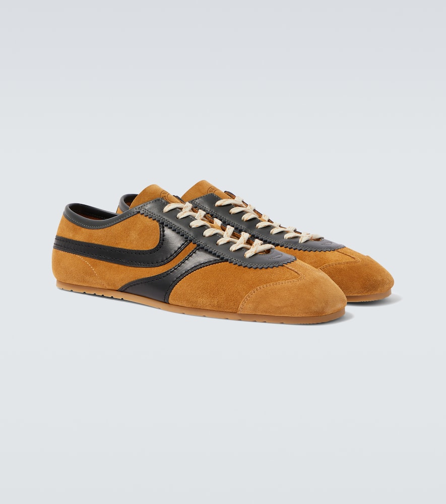 Dries Van Noten Double Lacing Suede Sneakers With Leather Inserts Shoes In Sand