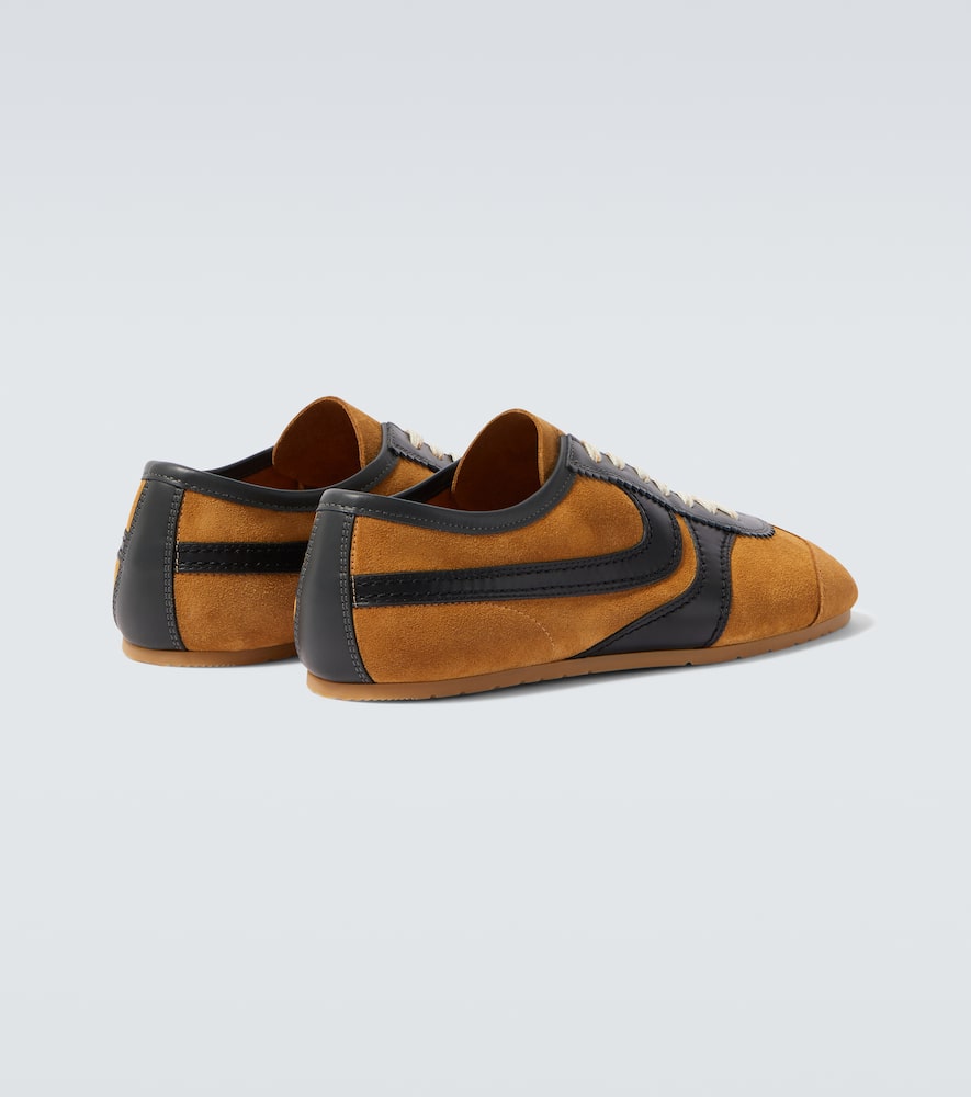 Dries Van Noten Double Lacing Suede Sneakers With Leather Inserts Shoes In Sand