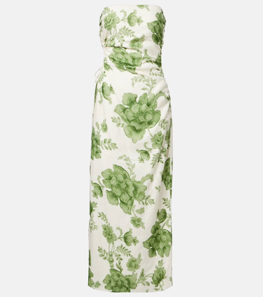 Sir Gardella Strapless Cutout Floral-print Linen Midi Dress In Multi