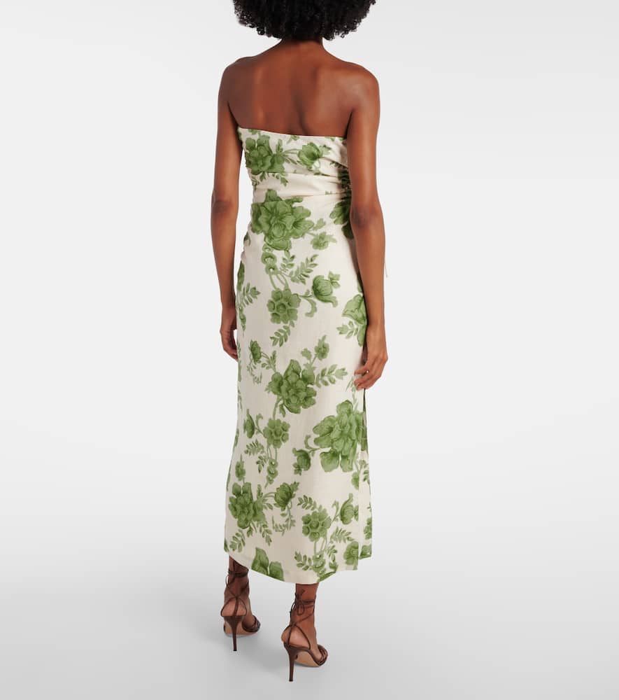 Sir Gardella Strapless Cutout Floral-print Linen Midi Dress In Multi