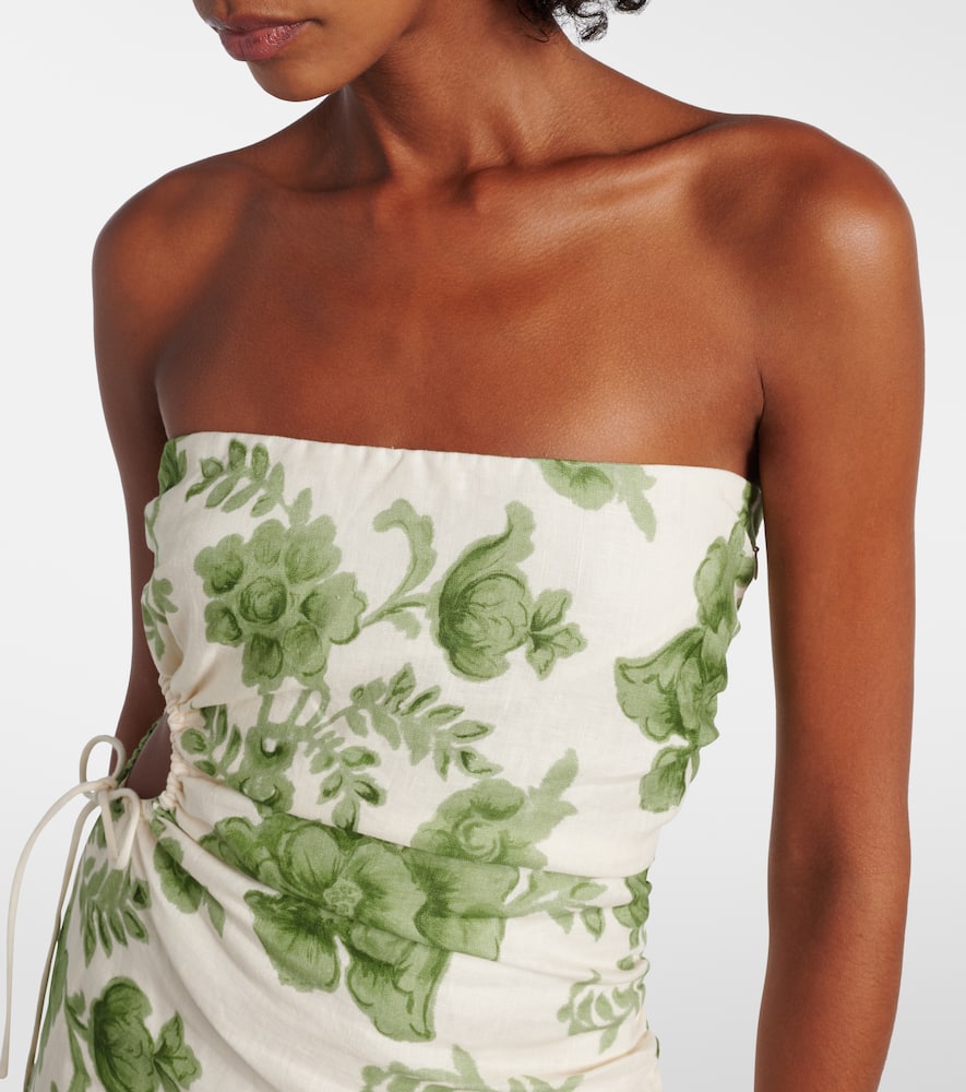 Sir Gardella Strapless Cutout Floral-print Linen Midi Dress In Multi