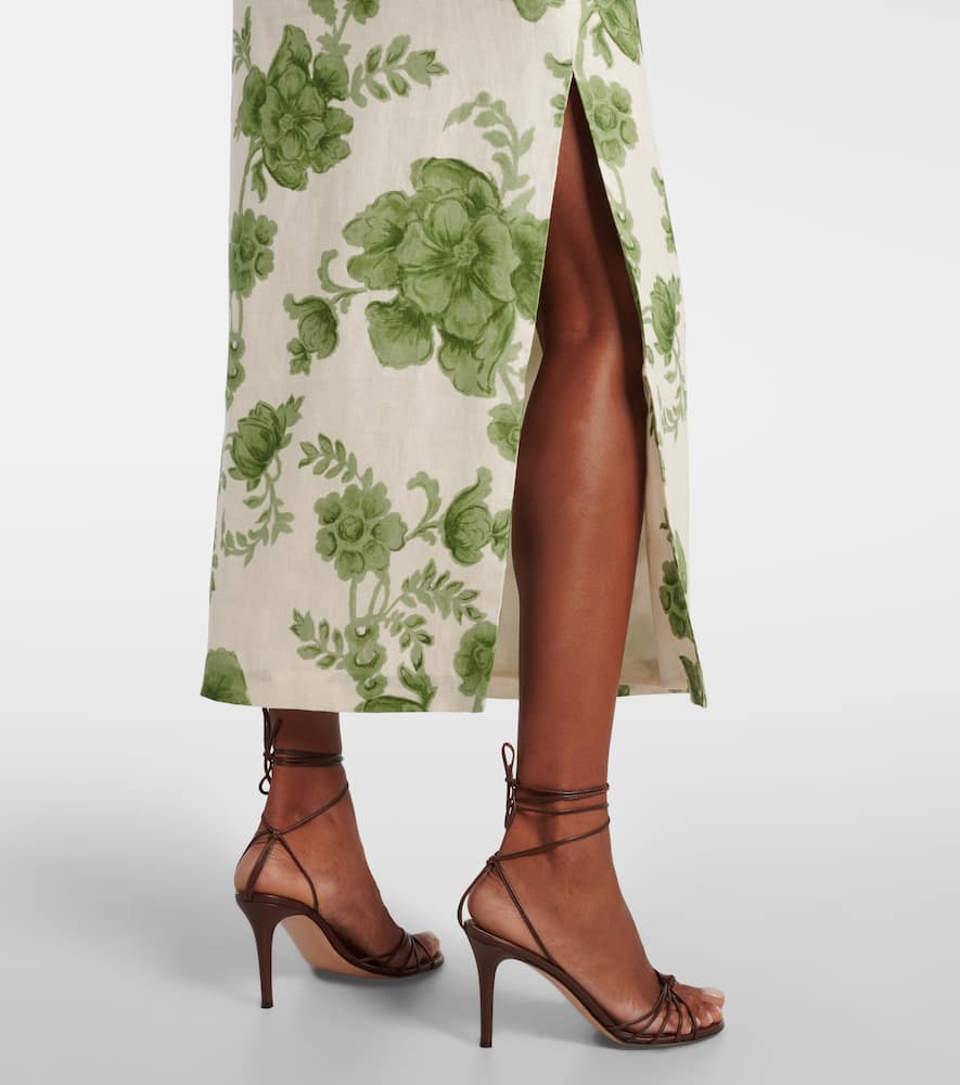 Sir Gardella Strapless Cutout Floral-print Linen Midi Dress In Multi