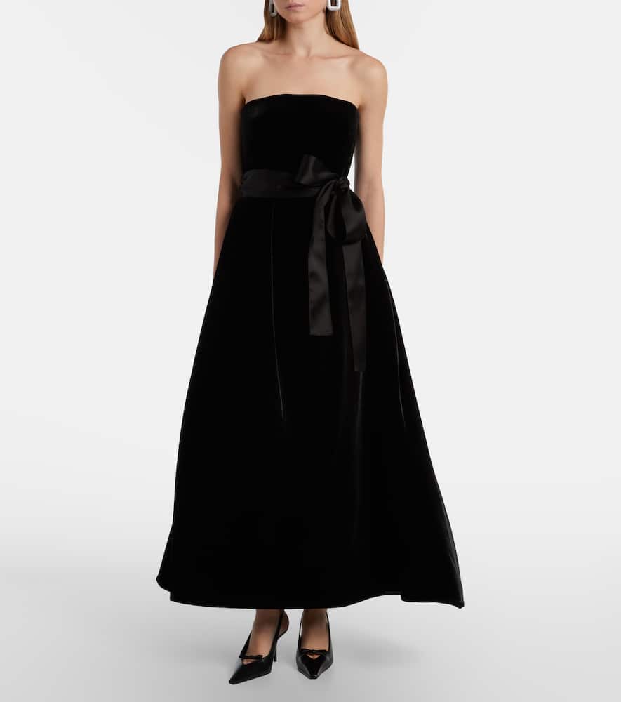 Elie Saab Belted Velvet Gown In Black