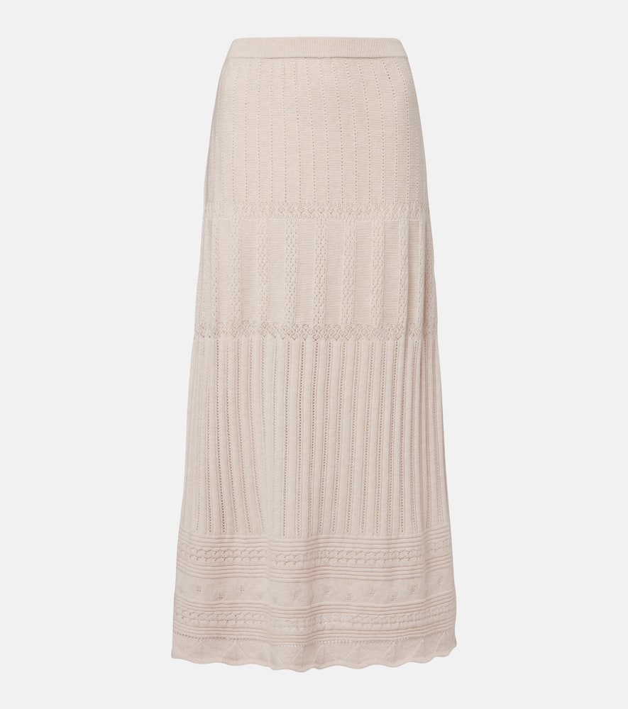 Eres Rythmee Pointelle Wool And Cashmere Midi Skirt In Neutral