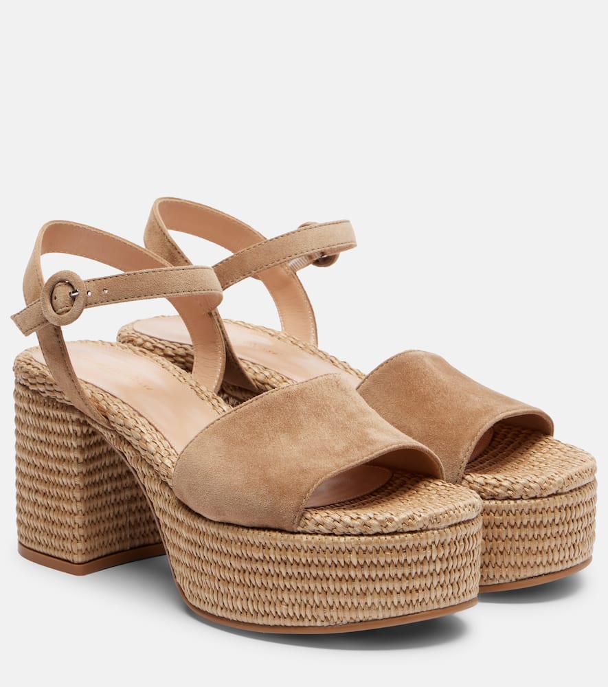 Gianvito Rossi Carol Suede Espadrille Wedges In Sand