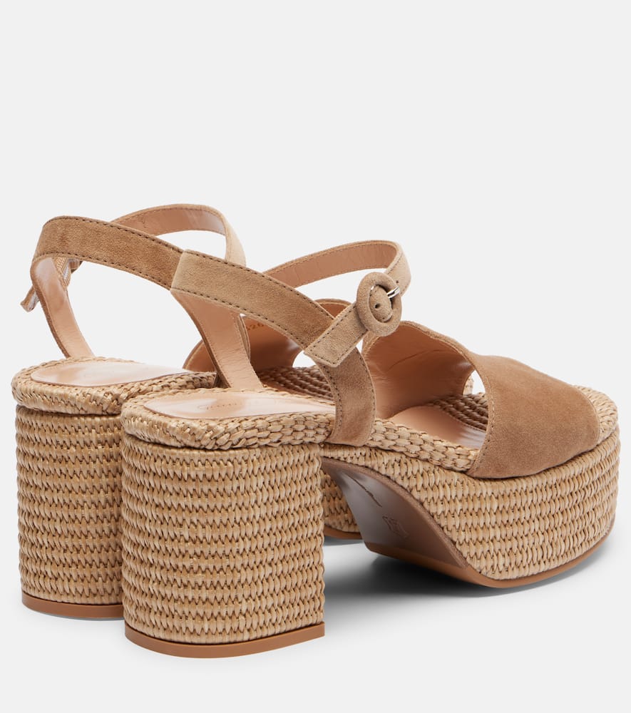 Gianvito Rossi Carol Suede Espadrille Wedges In Sand