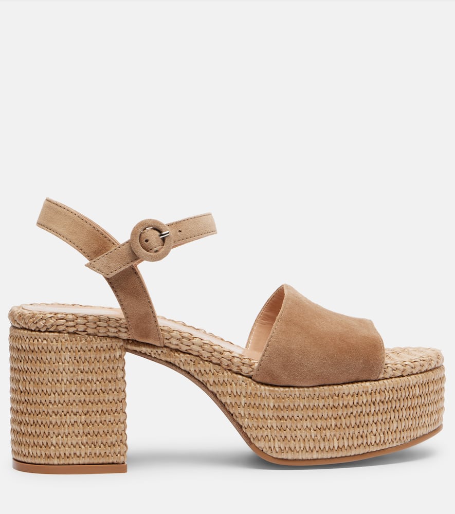 Gianvito Rossi Carol Suede Espadrille Wedges In Sand
