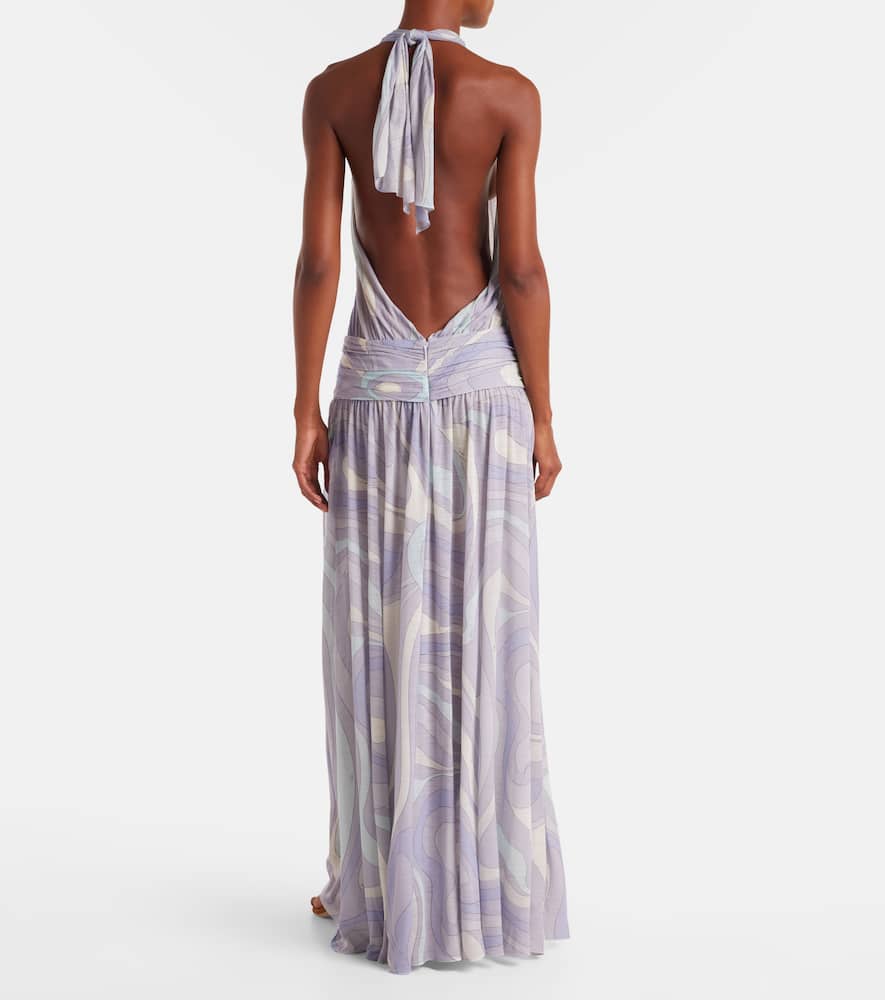 Pucci Iride Gathered Wool-blend Gown In Purple