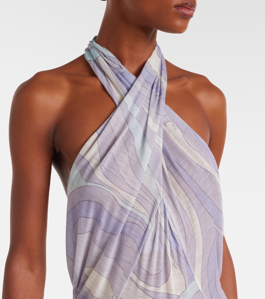 Pucci Iride Gathered Wool-blend Gown In Purple