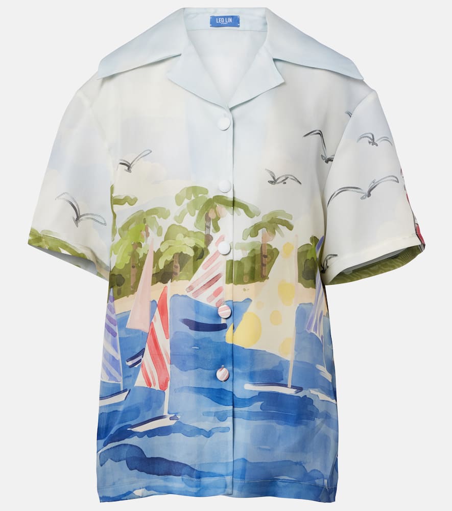 Leo Lin Casey Printed Silk Shirt In Blue