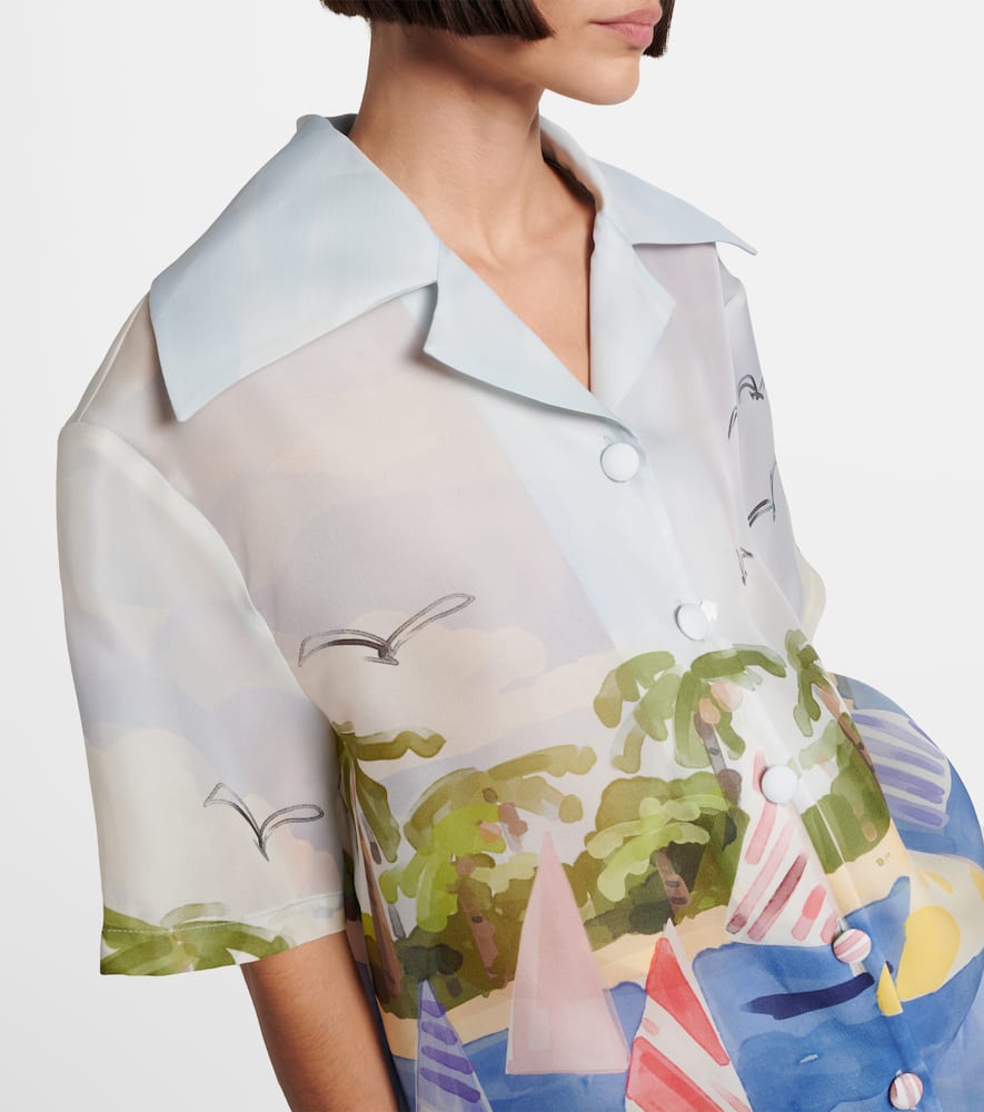 Leo Lin Casey Printed Silk Shirt In Blue