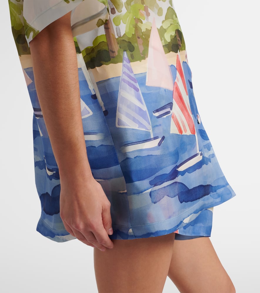 Leo Lin Casey Printed Silk Shirt In Blue