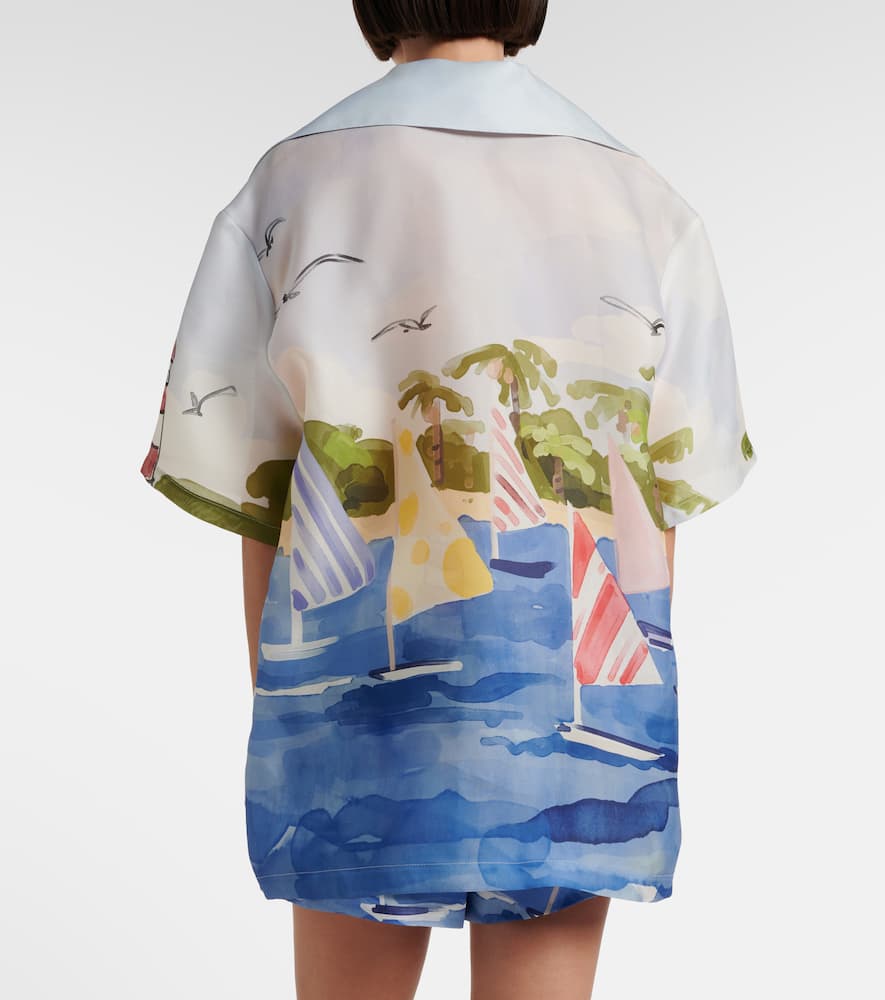 Leo Lin Casey Printed Silk Shirt In Blue