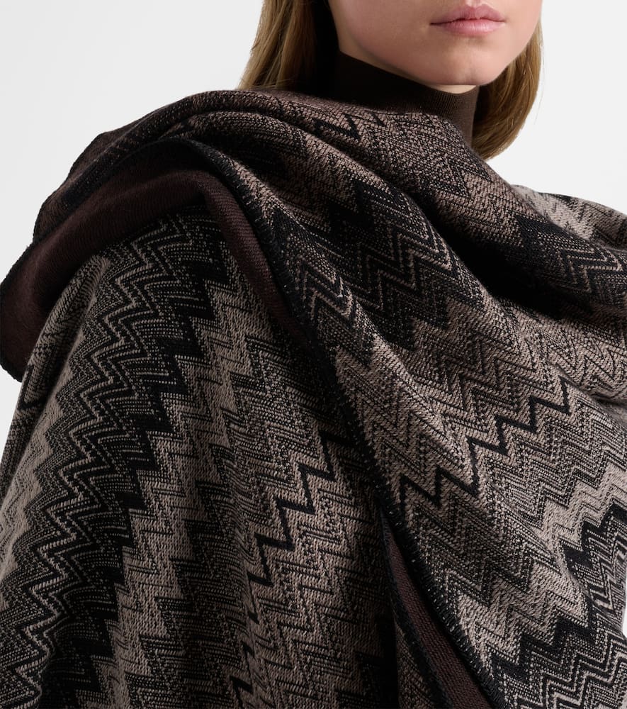 Missoni Zig Zag Wool Cape In Brown