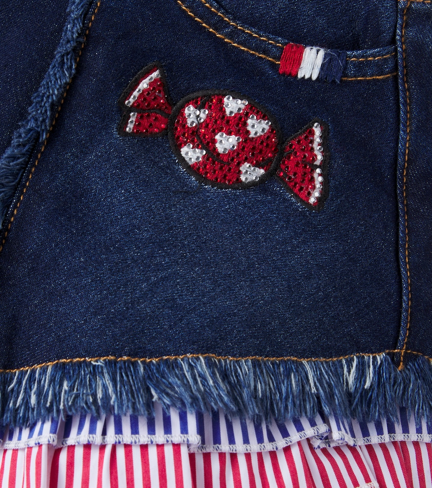  Monnalisa Monnalisa Embellished Fringed Denim Shorts 
