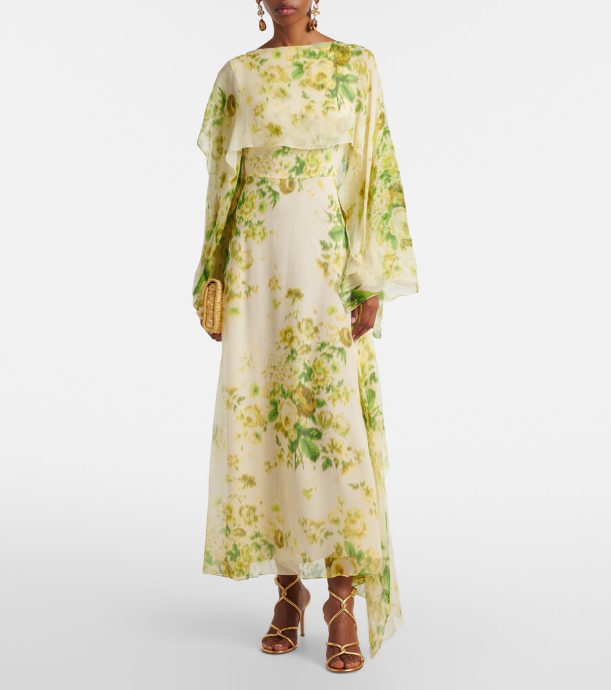 Erdem Draped floral silk creponne midi dress