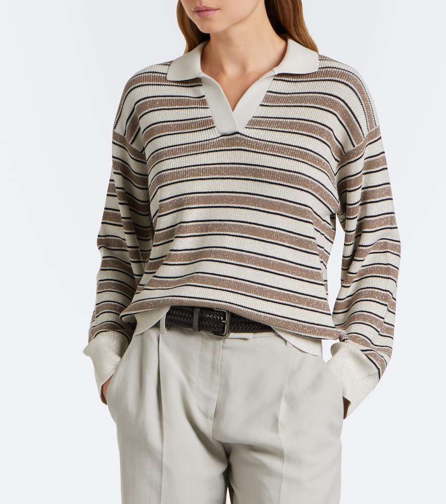 Striped Cotton-Blend Polo Sweater