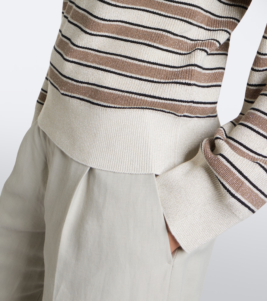 Striped Cotton-Blend Polo Sweater