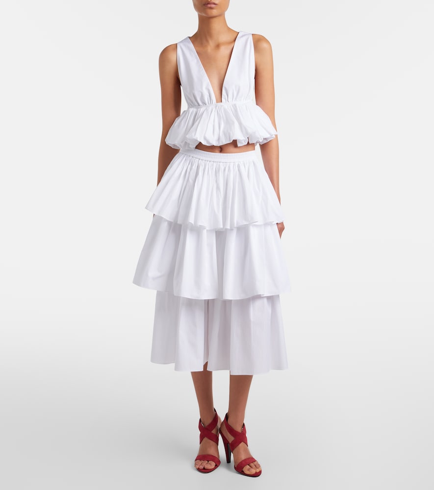 Alaïa Ruffled tiered cotton midi skirt