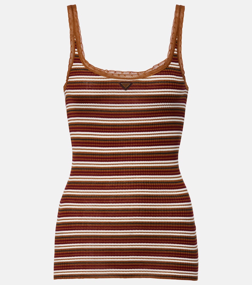 Top in cotone a righe con pizzo