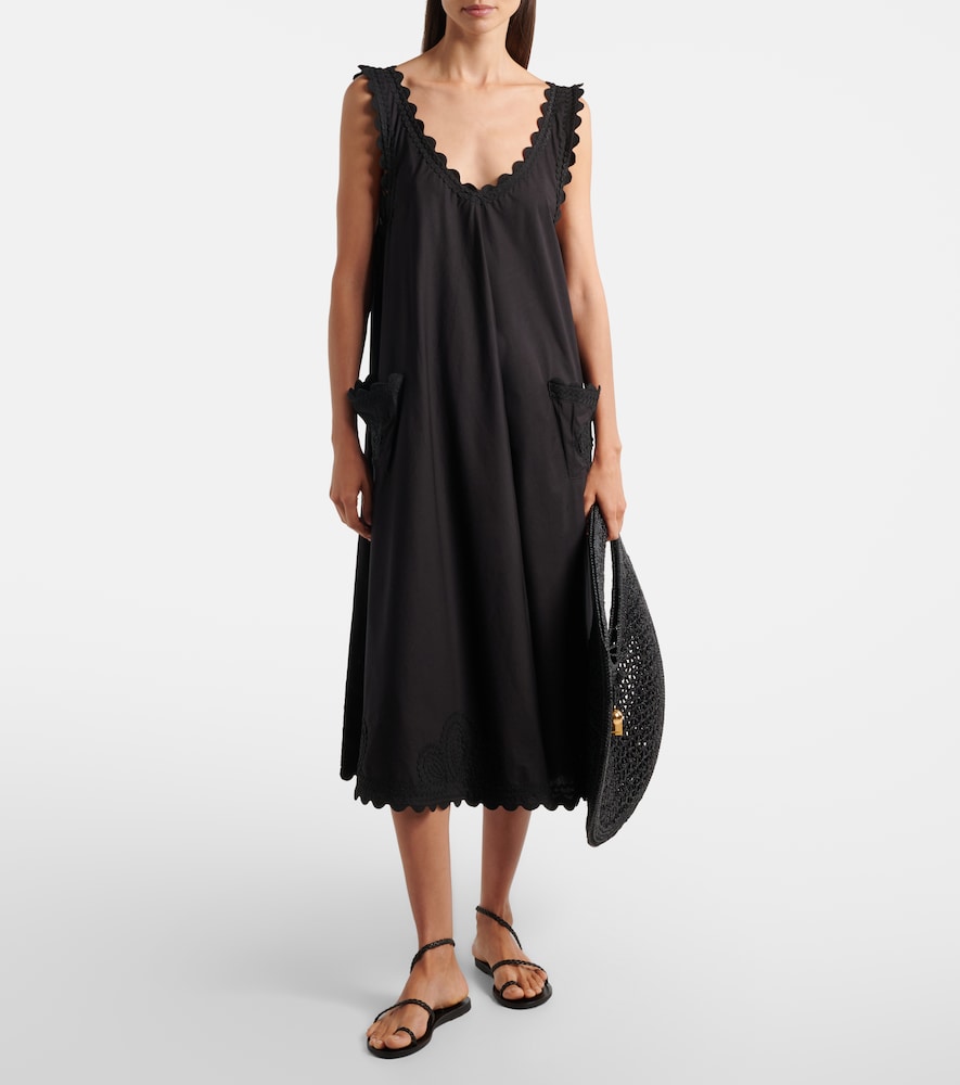 Juliet Dunn Embroidered scalloped cotton poplin midi dress