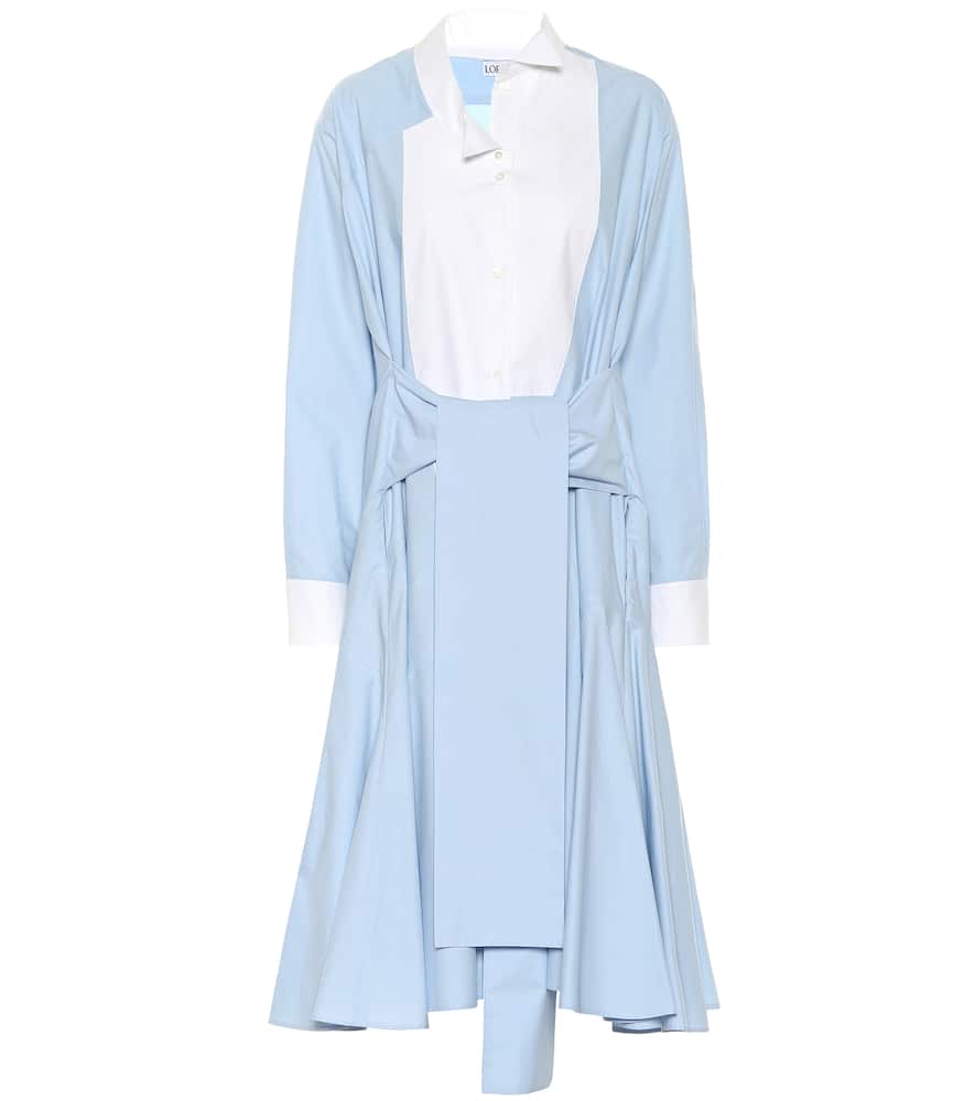 Click to view more detailed imagery on our partner's website Loewe Asymmetric-Collar Tie-Waist Cotton Shirtdress In Blue