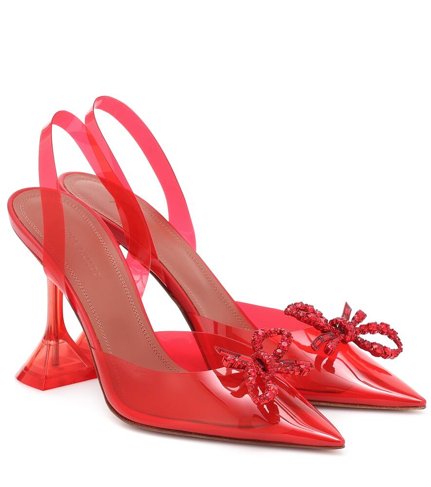 Click to view more detailed imagery on our partner's website Amina Muaddi Rosie Glass Crystal-embellished Bow-detailed Pvc Slingback Pumps In Red