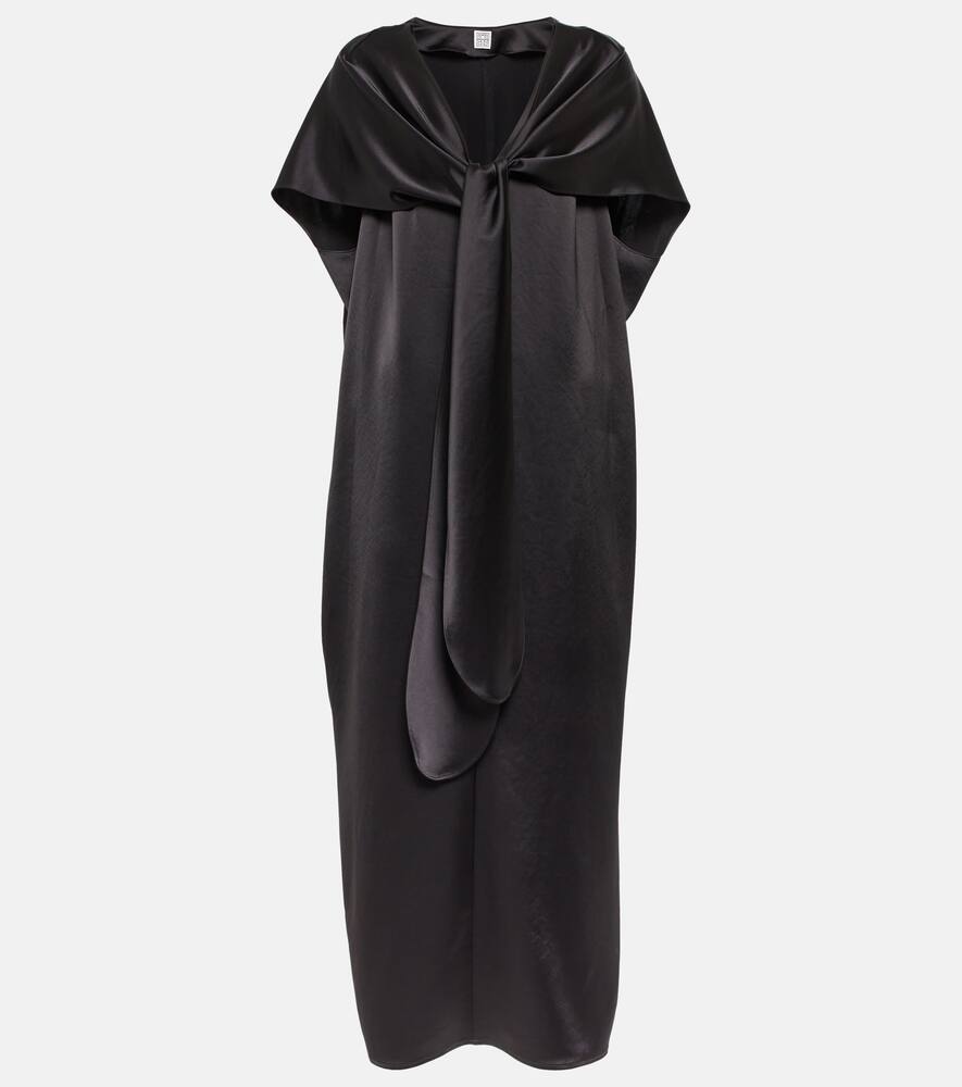 Totême Knot-front V-neck Satin Cape Dress In Black