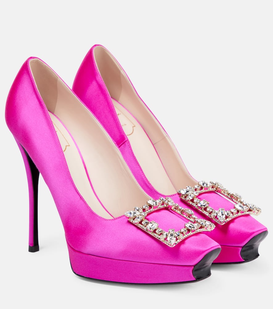 Roger Vivier Flower Strass satin platform pumps
