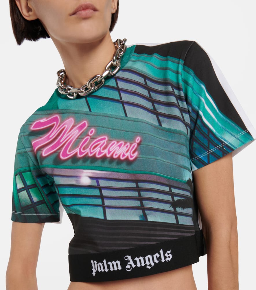 Palm Angels Getty Miami Cropped Printed Cotton-jersey T-shirt In Multi