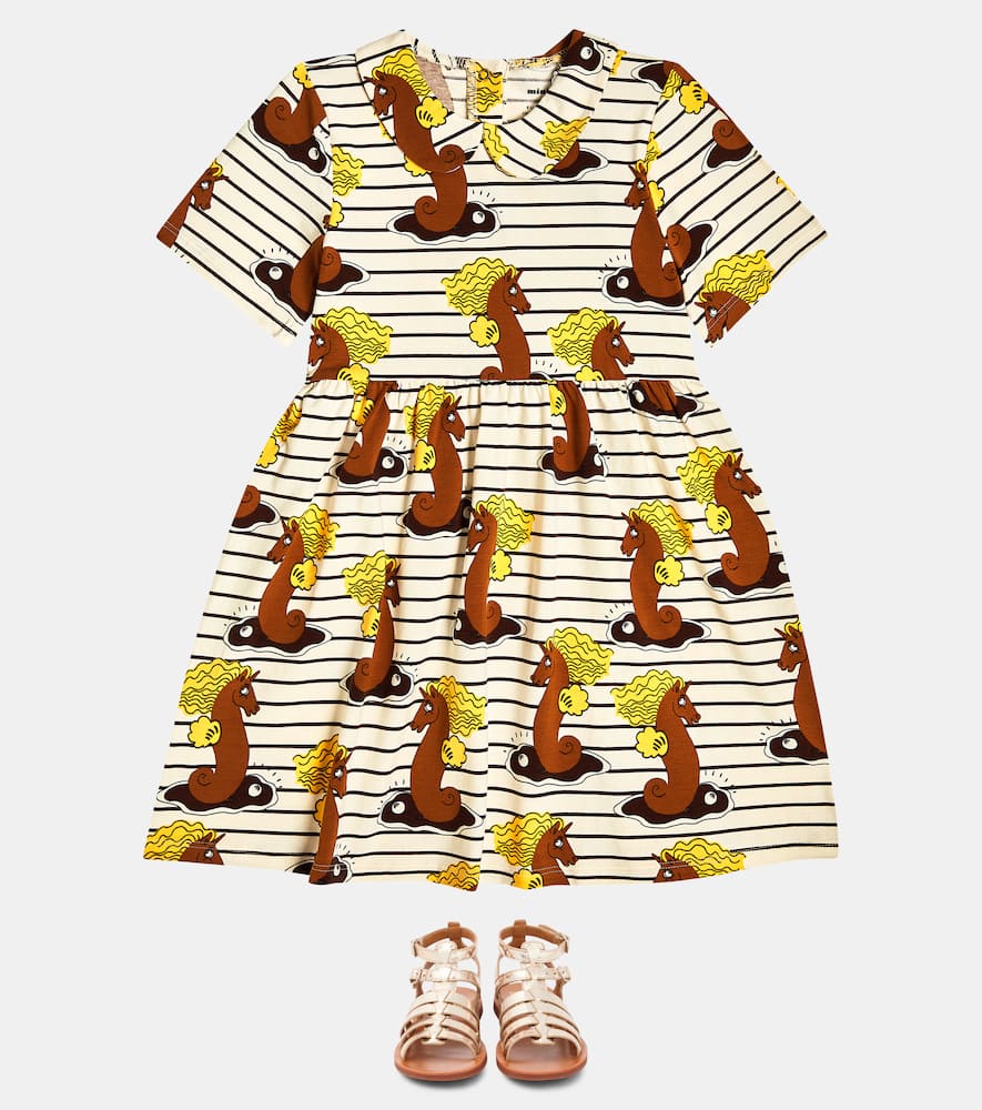 Mini Rodini Seahorse Printed Cotton-blend Dress In Brown
