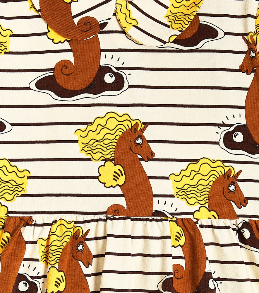 Mini Rodini Seahorse Printed Cotton-blend Dress In Brown