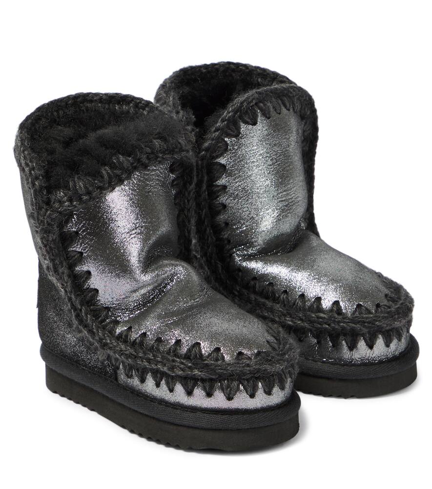 Mou Kids Shearling-lined metallic leather boots