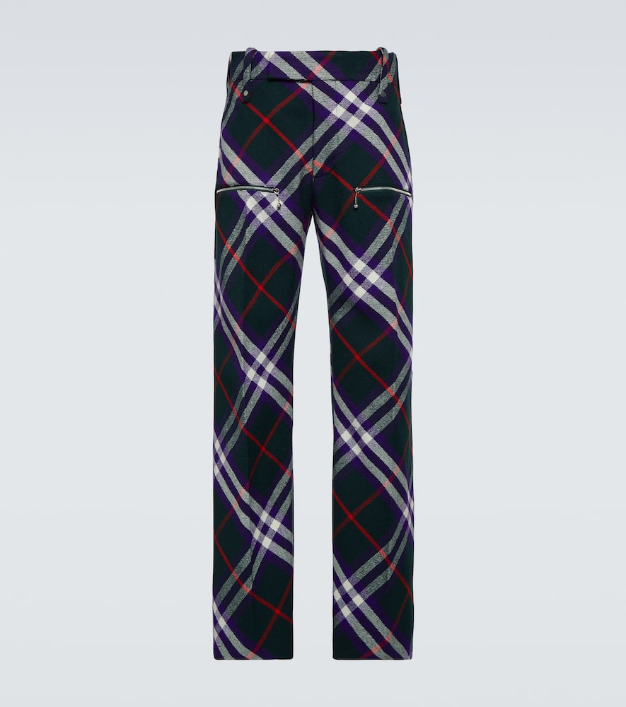 Shop Burberry Check Wool Pants In Multicoloured