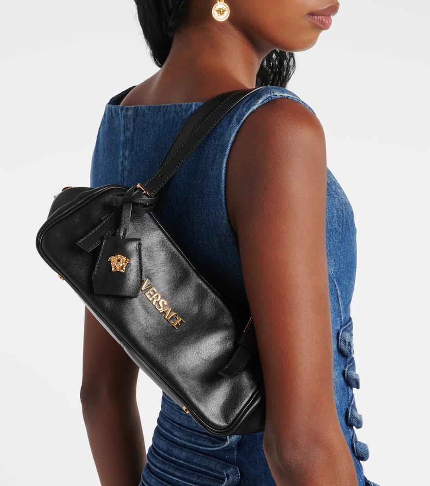 Versace Tag Bowling Medium Leather Shoulder Bag In Black