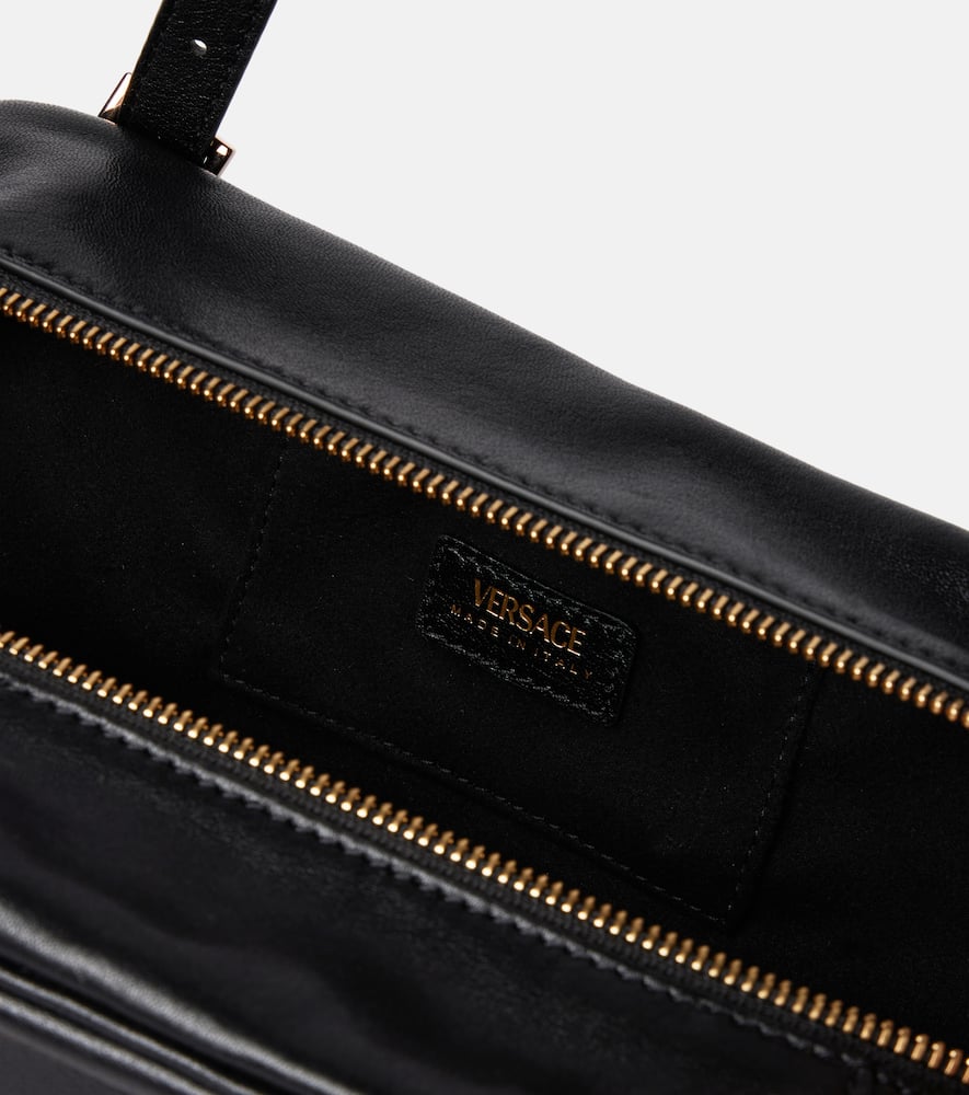 Versace Tag Bowling Medium Leather Shoulder Bag In Black