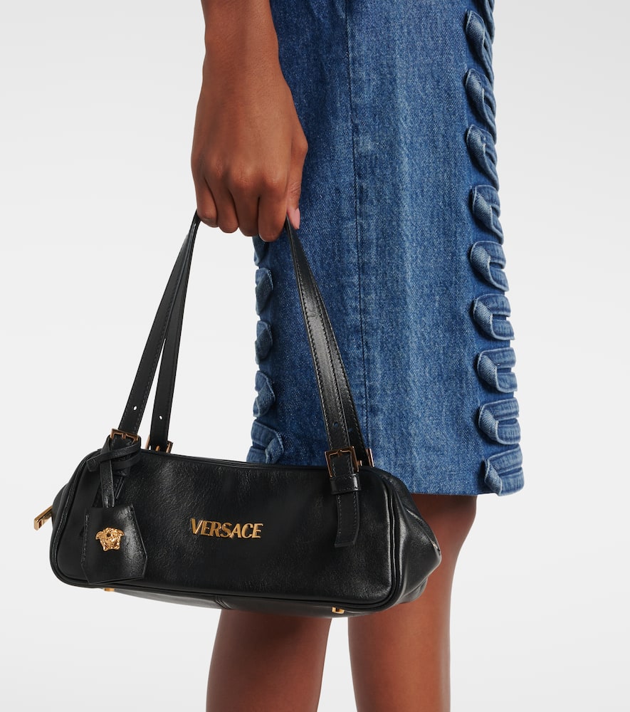 Versace Tag Bowling Medium Leather Shoulder Bag In Black
