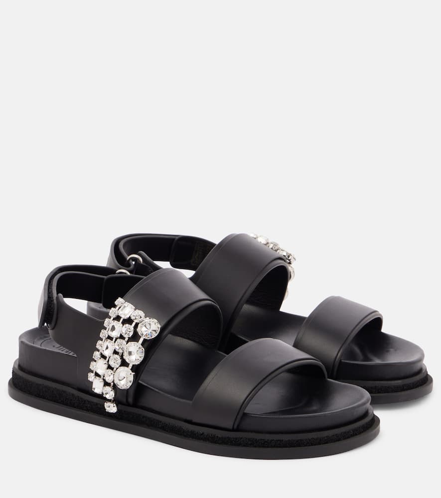 Jimmy Choo Verity Leather Crystal Flat Sandals In Black