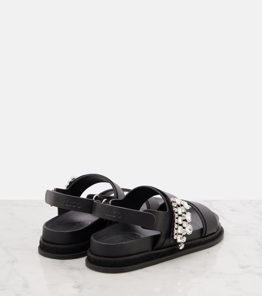 Jimmy Choo Verity Leather Crystal Flat Sandals In Black