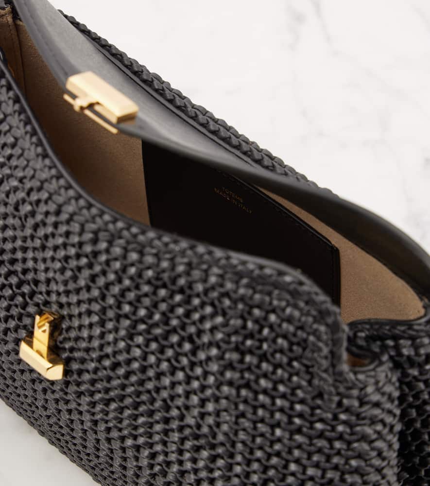Totême Toteme T-lock Woven Leather Top Handle Bag In Black 001